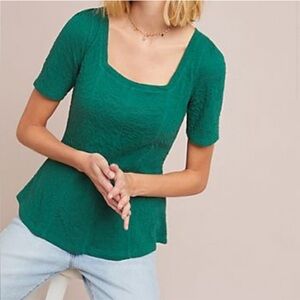 NWT Anthropologie ett:twa Wesley Peplum Textured Square Neck Blouse Green Large